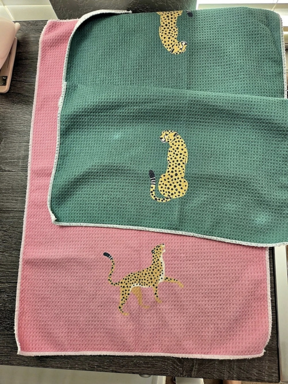 Embroidered Animal Hand Towels in Green & Pink Like New